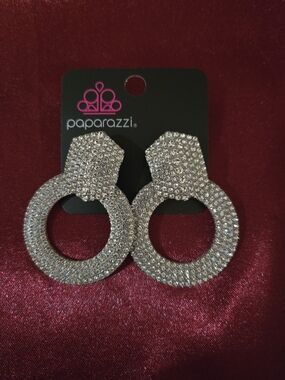 Paparazzi Silver Pavé Open Circle Drop Earrings